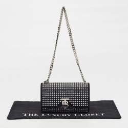Pre Owned Burberry TB Mini Crystal Embellished Black Suede Shoulder Bag