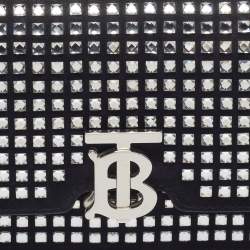 Pre Owned Burberry TB Mini Crystal Embellished Black Suede Shoulder Bag