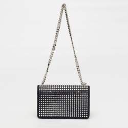 Pre Owned Burberry TB Mini Crystal Embellished Black Suede Shoulder Bag
