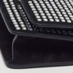 Pre Owned Burberry TB Mini Crystal Embellished Black Suede Shoulder Bag