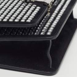 Pre Owned Burberry TB Mini Crystal Embellished Black Suede Shoulder Bag