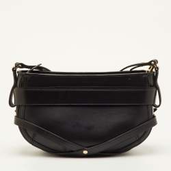 Pre Owned Burberry Dutton Black Leather Buckle Detail Crossbody Bag