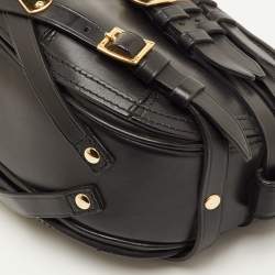 Pre Owned Burberry Dutton Black Leather Buckle Detail Crossbody Bag