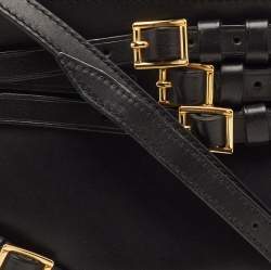 Pre Owned Burberry Dutton Black Leather Buckle Detail Crossbody Bag