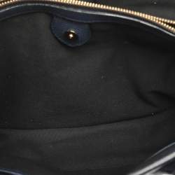 Pre Owned حقيبة يد توتس بربري بانر جلد أزرق بحري/بيج متوسط وكاتنس كانفاس تشيك المنزل