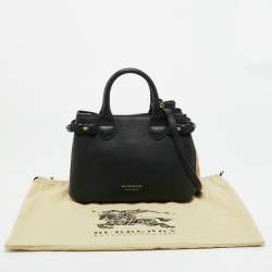 Pre Owned Burberry Banner Small Black/Beige House Check Fabric and Leather Tote