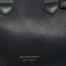 Pre Owned Burberry Banner Small Black/Beige House Check Fabric and Leather Tote