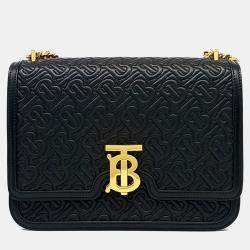 Pre Owned Burberry Black Leather TB Chain Shoulder Bag