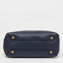 Pre Owned Burberry Banner Small Navy Blue/Beige House Check Fabric and Leather Tote