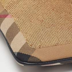 Pre Owned Burberry Peyton Black/Beige Haymarket Check Canvas and Leather Crossbody Bag