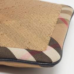 Pre Owned Burberry Peyton Black/Beige Haymarket Check Canvas and Leather Crossbody Bag