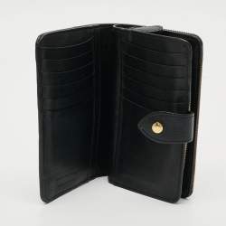 Pre Owned Burberry Finsbury Black/Beige House Check Canvas and Leather French Wallet