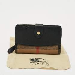 Pre Owned Burberry Finsbury Black/Beige House Check Canvas and Leather French Wallet