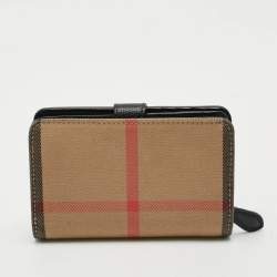 Pre Owned Burberry Finsbury Black/Beige House Check Canvas and Leather French Wallet