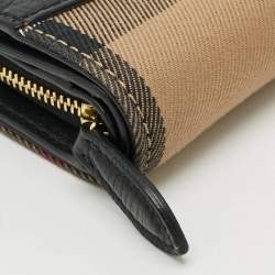 Pre Owned Burberry Finsbury Black/Beige House Check Canvas and Leather French Wallet