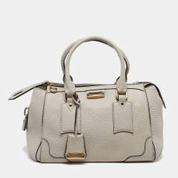 Pre Owned Burberry Gladstone Light Beige Grain Leather Satchel