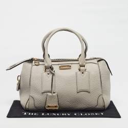 Pre Owned Burberry Gladstone Light Beige Grain Leather Satchel