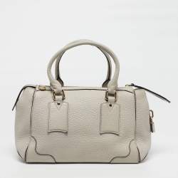 Pre Owned Burberry Gladstone Light Beige Grain Leather Satchel