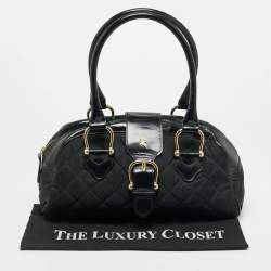 Pre Owned Burberry Manor Black Quilted Nylon and Patent Leather Satchel