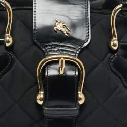 Pre Owned Burberry Manor Black Quilted Nylon and Patent Leather Satchel