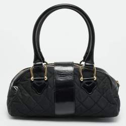 Pre Owned Burberry Manor Black Quilted Nylon and Patent Leather Satchel