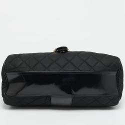 Pre Owned Burberry Manor Black Quilted Nylon and Patent Leather Satchel