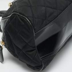 Pre Owned Burberry Manor Black Quilted Nylon and Patent Leather Satchel