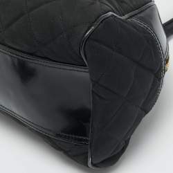 Pre Owned Burberry Manor Black Quilted Nylon and Patent Leather Satchel