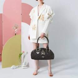 Pre Owned Burberry Manor Black Quilted Nylon and Patent Leather Satchel