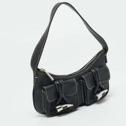 Pre Owned Burberry Double Pocket Black Leather Shoulder Bag