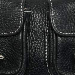 Pre Owned Burberry Double Pocket Black Leather Shoulder Bag