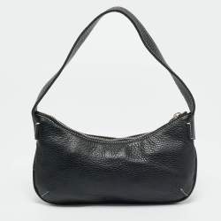 Pre Owned Burberry Double Pocket Black Leather Shoulder Bag
