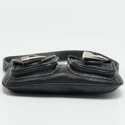 Pre Owned Burberry Double Pocket Black Leather Shoulder Bag