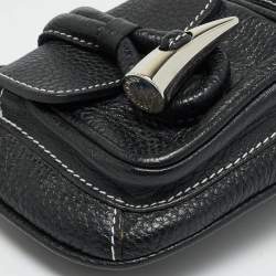 Pre Owned Burberry Double Pocket Black Leather Shoulder Bag