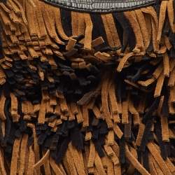 Pre Owned Burberry Black/Brown Lizard Embossed Leather and Fringe Suede Chain Satchel