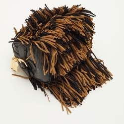 Pre Owned Burberry Black/Brown Lizard Embossed Leather and Fringe Suede Chain Satchel