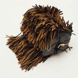 Pre Owned Burberry Black/Brown Lizard Embossed Leather and Fringe Suede Chain Satchel