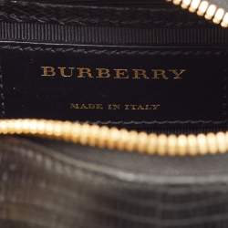 Pre Owned Burberry Black/Brown Lizard Embossed Leather and Fringe Suede Chain Satchel