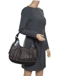 Pre Owned Burberry Brown/Black Nova Check PVC and Leather Small Brooklyn Hobo