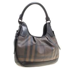 Pre Owned Burberry Brown/Black Nova Check PVC and Leather Small Brooklyn Hobo