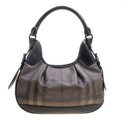 Pre Owned Burberry Brown/Black Nova Check PVC and Leather Small Brooklyn Hobo