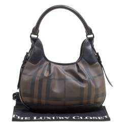Pre Owned Burberry Brown/Black Nova Check PVC and Leather Small Brooklyn Hobo