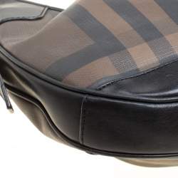 Pre Owned Burberry Brown/Black Nova Check PVC and Leather Small Brooklyn Hobo