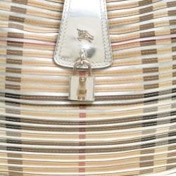 Pre Owned Burberry Silver Leather and Nova Check PVC Brooke Hobo