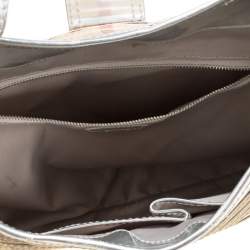 Pre Owned Burberry Silver Leather and Nova Check PVC Brooke Hobo