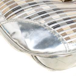 Pre Owned Burberry Silver Leather and Nova Check PVC Brooke Hobo