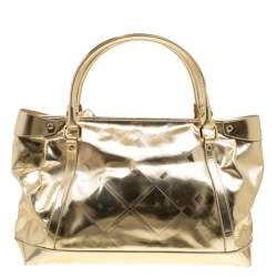 Pre Owned Burberry Metallic Gold Leather Tote
