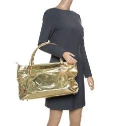 Pre Owned حقيبة يد بربري جلد ذهبية ميتالك