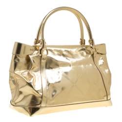Pre Owned حقيبة يد بربري جلد ذهبية ميتالك