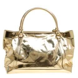 Pre Owned حقيبة يد بربري جلد ذهبية ميتالك